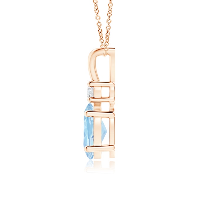 8x6mm AAA V-Bale Oval Aquamarine Solitaire Pendant with Diamond in Rose Gold product image