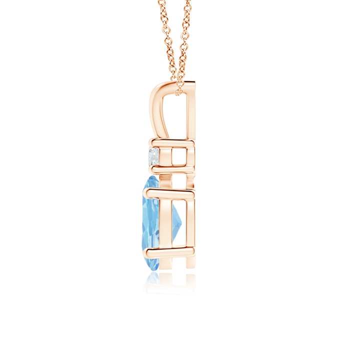 8x6mm AAAA V-Bale Oval Aquamarine Solitaire Pendant with Diamond in Rose Gold product image