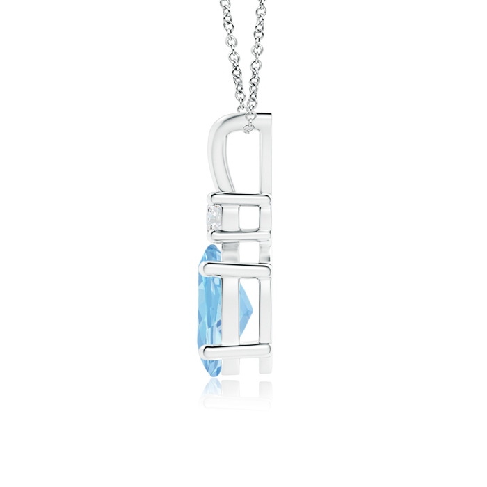 8x6mm AAAA V-Bale Oval Aquamarine Solitaire Pendant with Diamond in White Gold Product Image