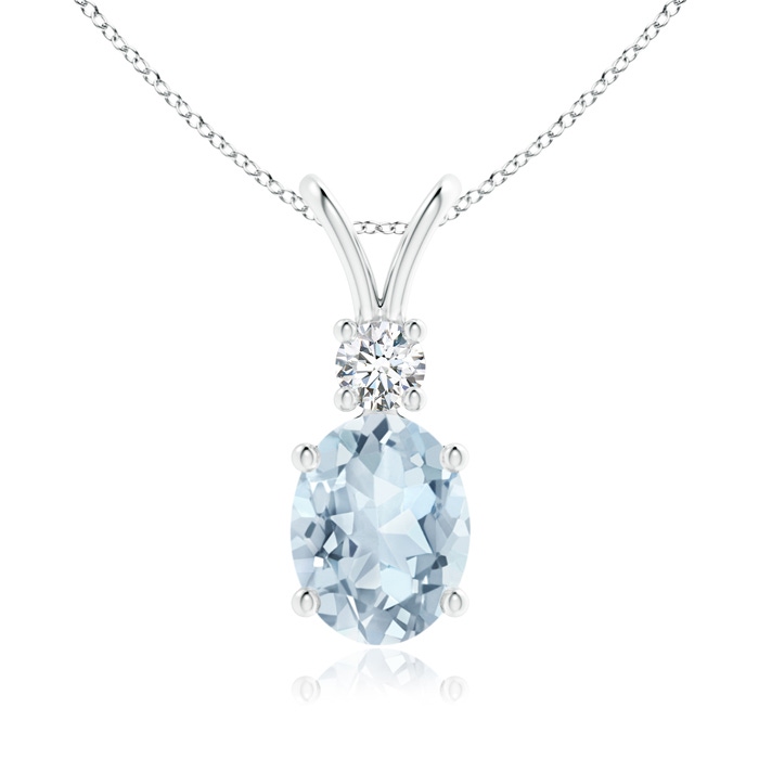 9x7mm A V-Bale Oval Aquamarine Solitaire Pendant with Diamond in S999 Silver 