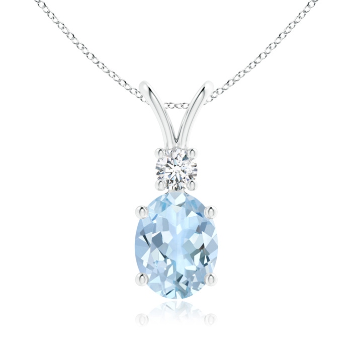 9x7mm AA V-Bale Oval Aquamarine Solitaire Pendant with Diamond in S999 Silver 