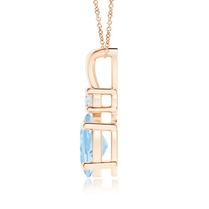 9x7mm AAA V-Bale Oval Aquamarine Solitaire Pendant with Diamond in Rose Gold product image