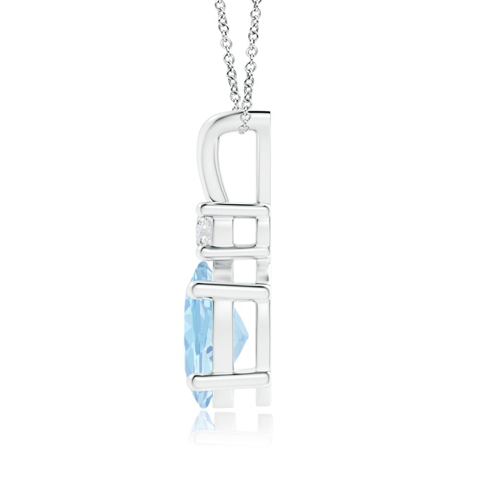 9x7mm AAA V-Bale Oval Aquamarine Solitaire Pendant with Diamond in White Gold product image