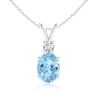 9x7mm AAAA V-Bale Oval Aquamarine Solitaire Pendant with Diamond in P950 Platinum