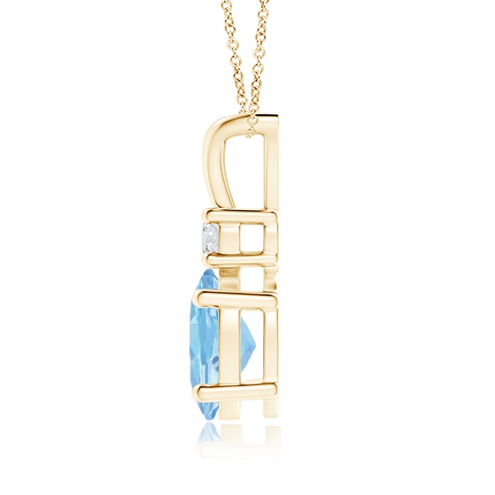 9x7mm AAAA V-Bale Oval Aquamarine Solitaire Pendant with Diamond in Yellow Gold product image
