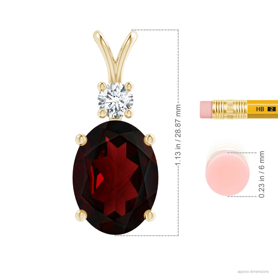 15.91x11.89x6.00mm AAA V-Bale GIA Certified Oval Garnet (Prasiolite) Pendant with Diamond in Yellow Gold ruler