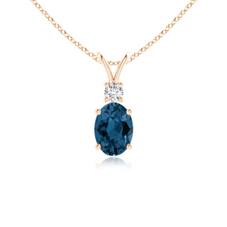 7x5mm AAA V-Bale Oval London Blue Topaz Solitaire Pendant with Diamond in Rose Gold