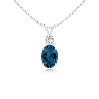 7x5mm AAA V-Bale Oval London Blue Topaz Solitaire Pendant with Diamond in S999 Silver