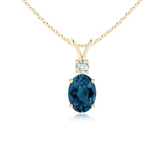 7x5mm AAA V-Bale Oval London Blue Topaz Solitaire Pendant with Diamond in Yellow Gold