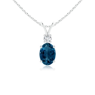 7x5mm AAAA V-Bale Oval London Blue Topaz Solitaire Pendant with Diamond in P950 Platinum