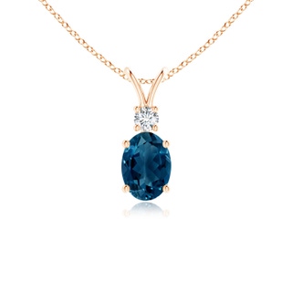 7x5mm AAAA V-Bale Oval London Blue Topaz Solitaire Pendant with Diamond in Rose Gold