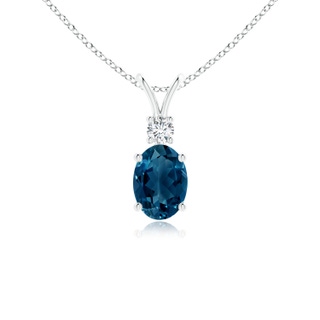 7x5mm AAAA V-Bale Oval London Blue Topaz Solitaire Pendant with Diamond in S999 Silver