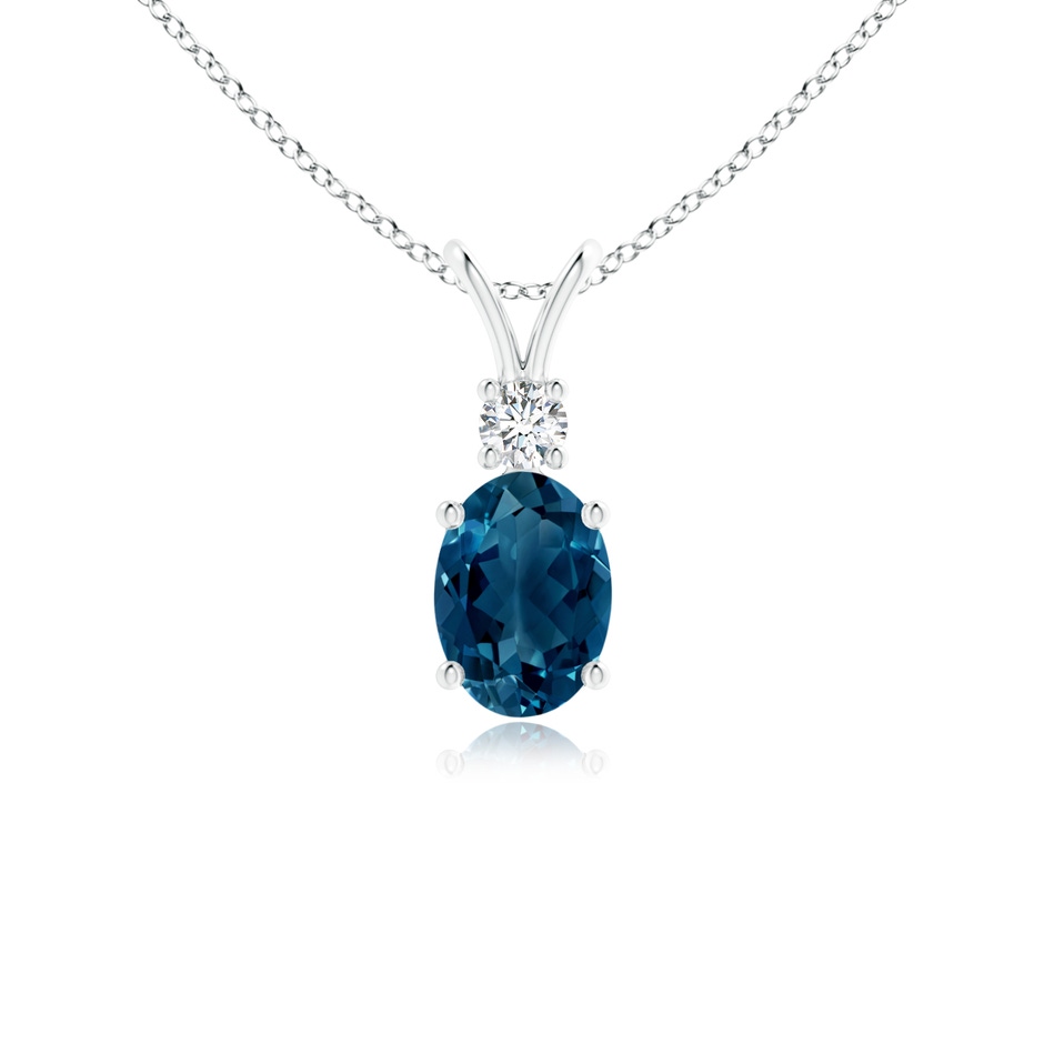 7x5mm AAAA V-Bale Oval London Blue Topaz Solitaire Pendant with Diamond in White Gold 