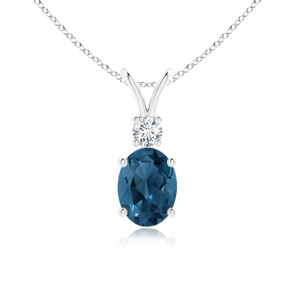 8x6mm AA V-Bale Oval London Blue Topaz Solitaire Pendant with Diamond in White Gold 