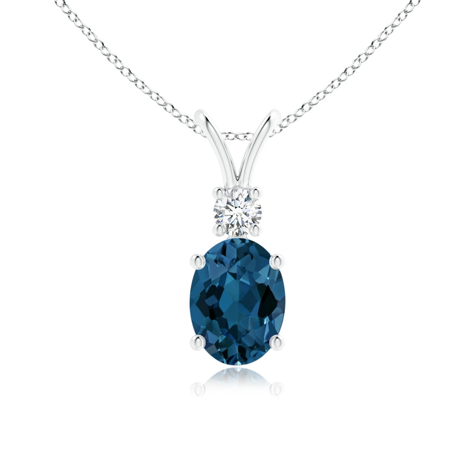 8x6mm AAA V-Bale Oval London Blue Topaz Solitaire Pendant with Diamond in White Gold 