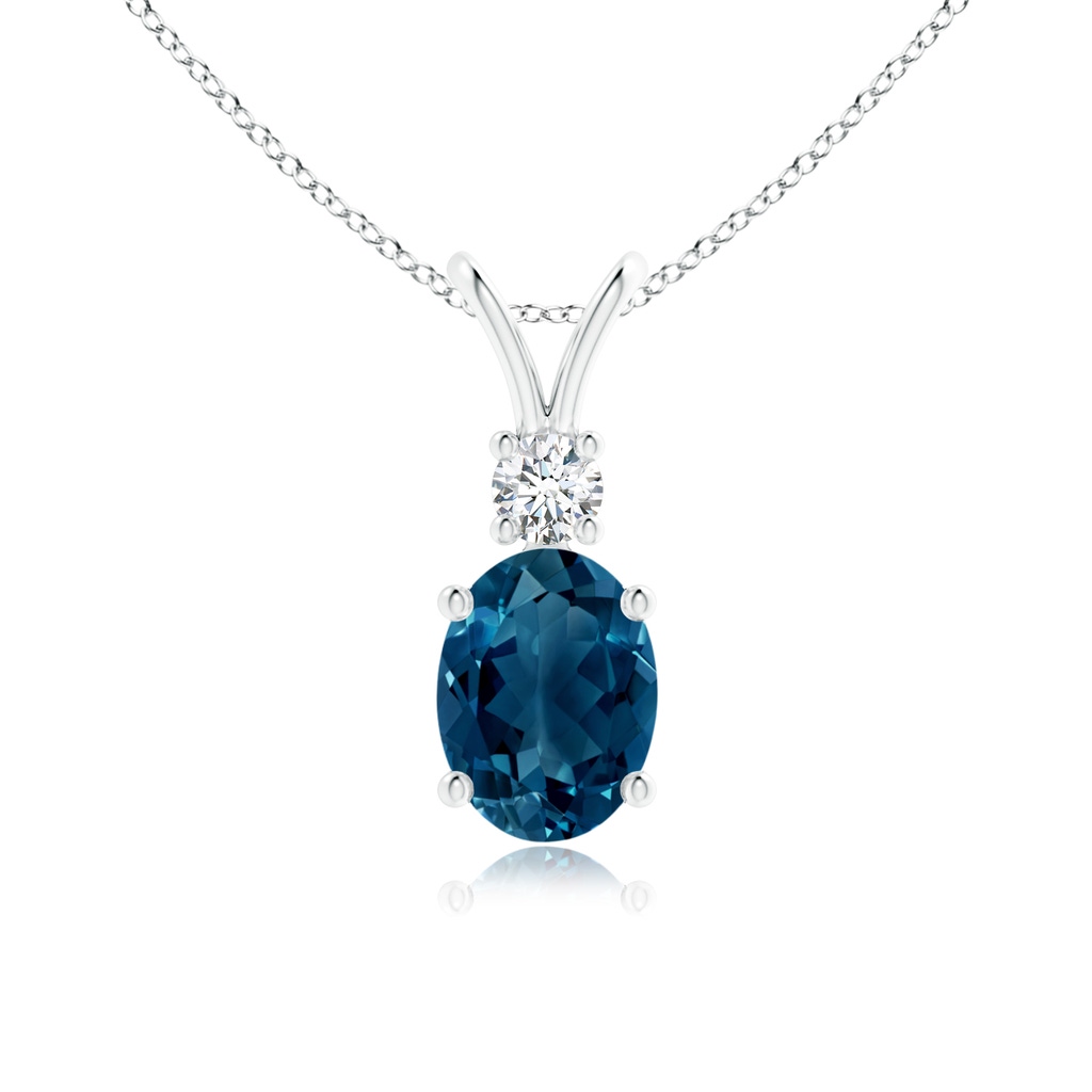 8x6mm AAAA V-Bale Oval London Blue Topaz Solitaire Pendant with Diamond in P950 Platinum 