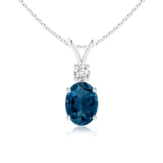 8x6mm AAAA V-Bale Oval London Blue Topaz Solitaire Pendant with Diamond in P950 Platinum