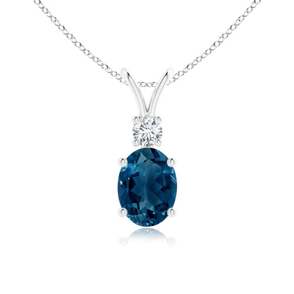 8x6mm AAAA V-Bale Oval London Blue Topaz Solitaire Pendant with Diamond in White Gold 