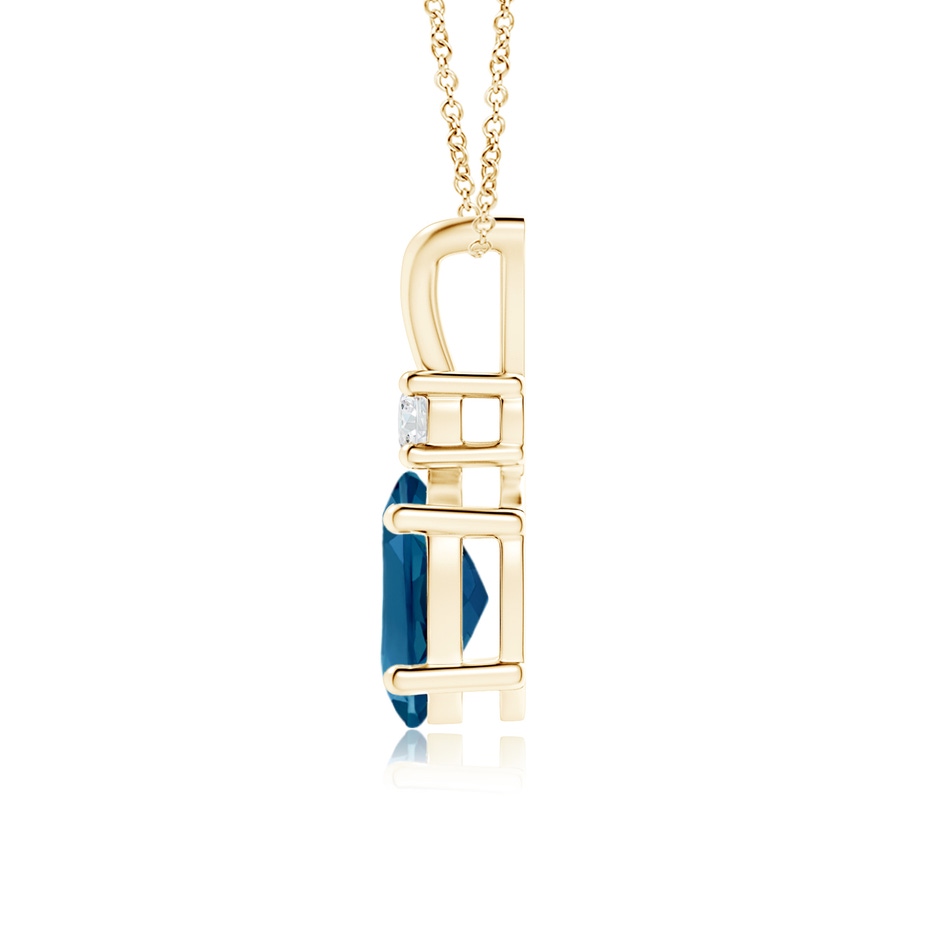 8x6mm AAAA V-Bale Oval London Blue Topaz Solitaire Pendant with Diamond in Yellow Gold product image