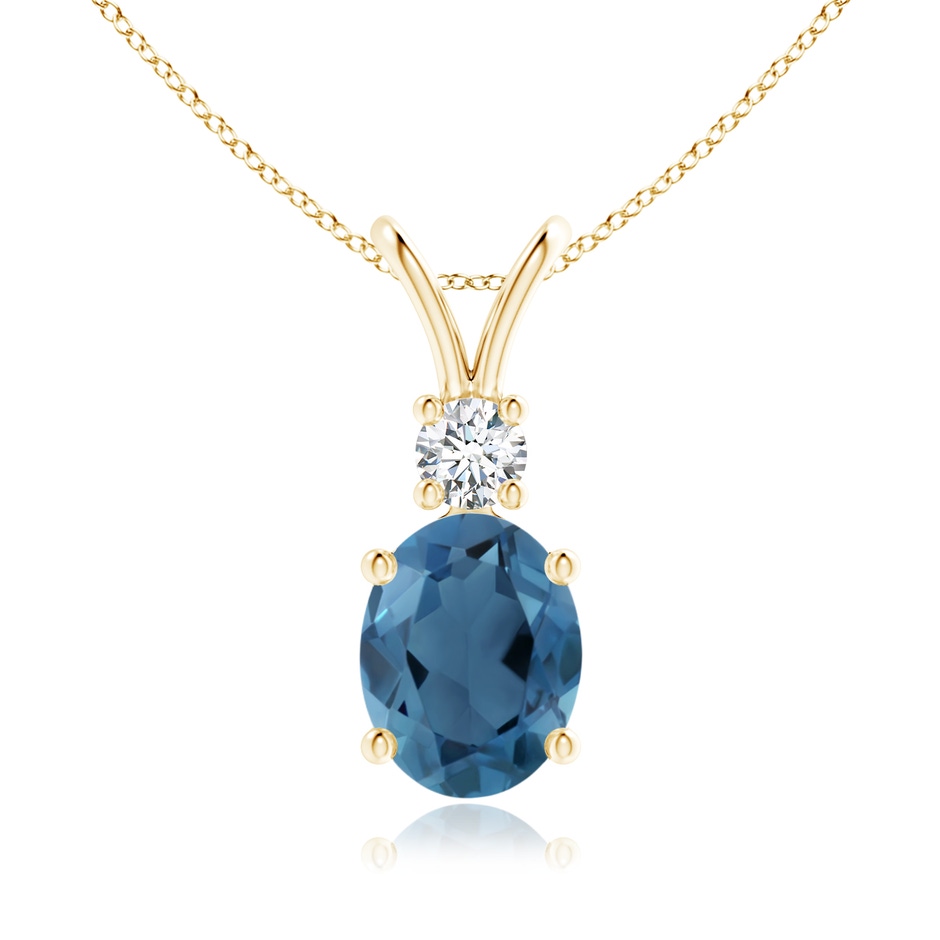 9x7mm A V-Bale Oval London Blue Topaz Solitaire Pendant with Diamond in Yellow Gold 