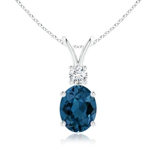 9x7mm AAA V-Bale Oval London Blue Topaz Solitaire Pendant with Diamond in White Gold