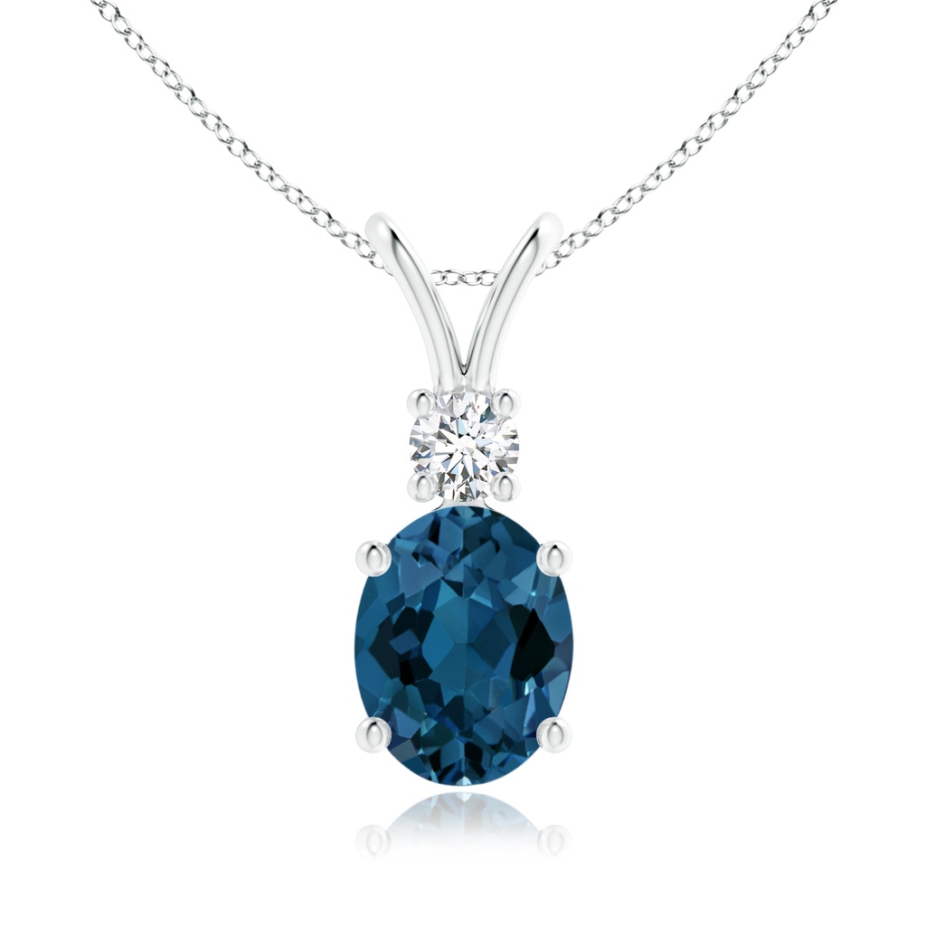 9x7mm AAA V-Bale Oval London Blue Topaz Solitaire Pendant with Diamond in White Gold