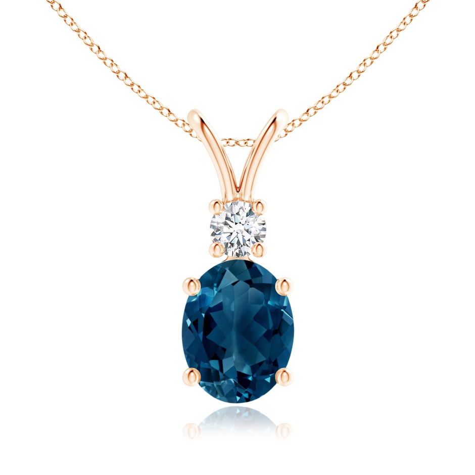 9x7mm AAAA V-Bale Oval London Blue Topaz Solitaire Pendant with Diamond in Rose Gold 