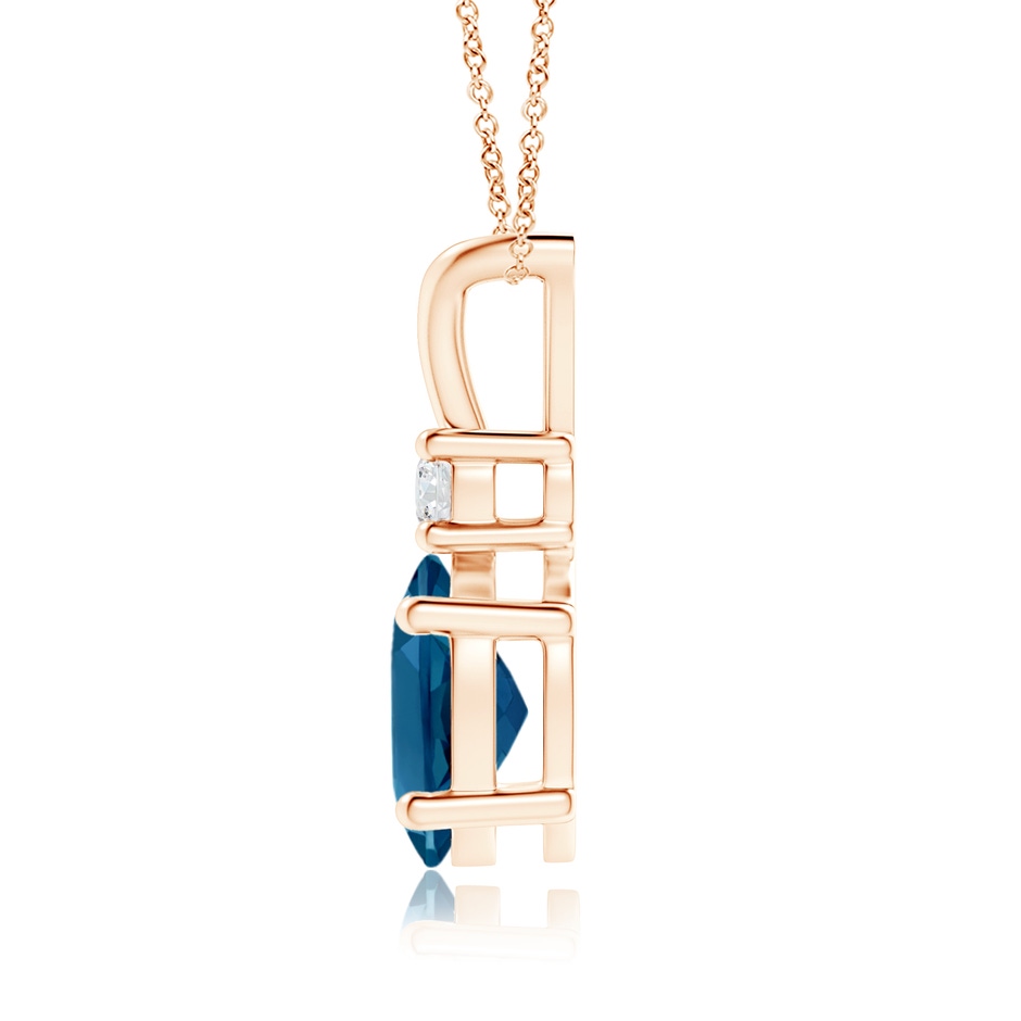 9x7mm AAAA V-Bale Oval London Blue Topaz Solitaire Pendant with Diamond in Rose Gold product image