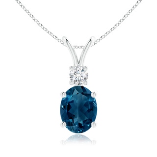 9x7mm AAAA V-Bale Oval London Blue Topaz Solitaire Pendant with Diamond in White Gold