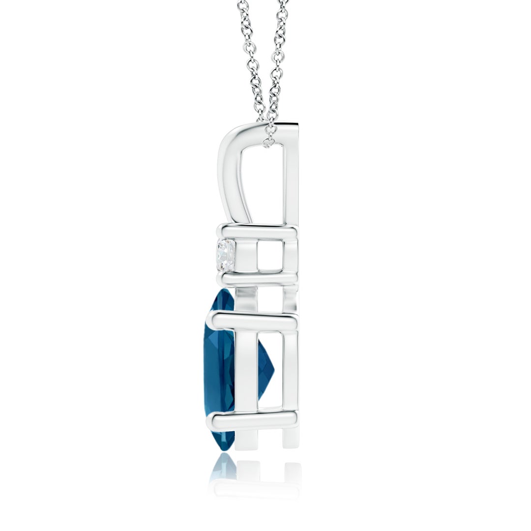 9x7mm AAAA V-Bale Oval London Blue Topaz Solitaire Pendant with Diamond in White Gold - side 1
