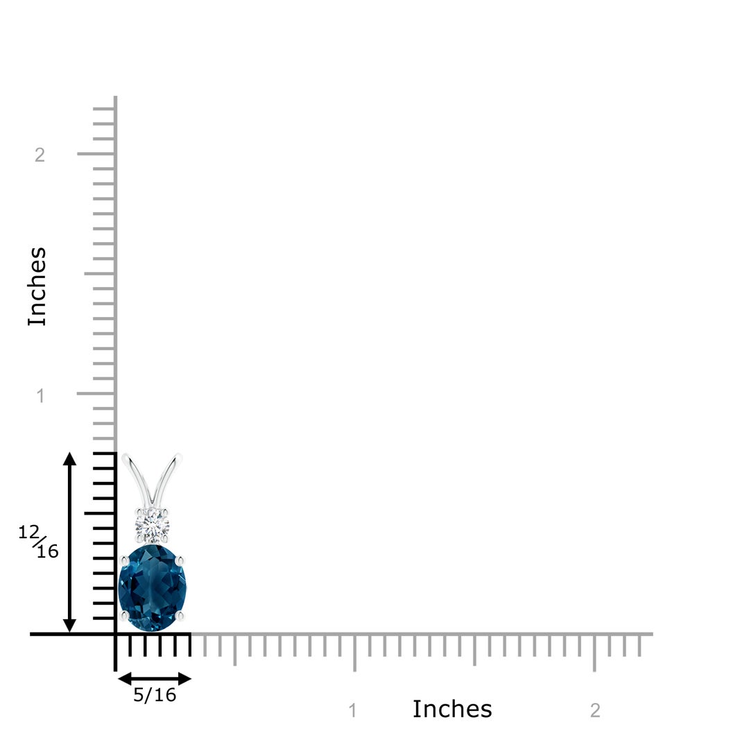 9x7mm AAAA V-Bale Oval London Blue Topaz Solitaire Pendant with Diamond in White Gold - ruler