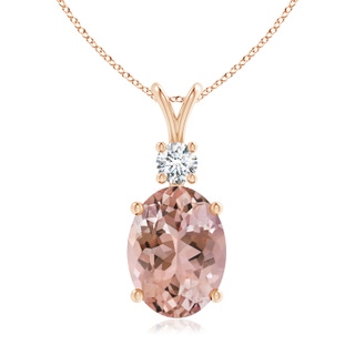 16x12mm AAAA V-Bale Oval Morganite Solitaire Pendant with Diamond in Rose Gold