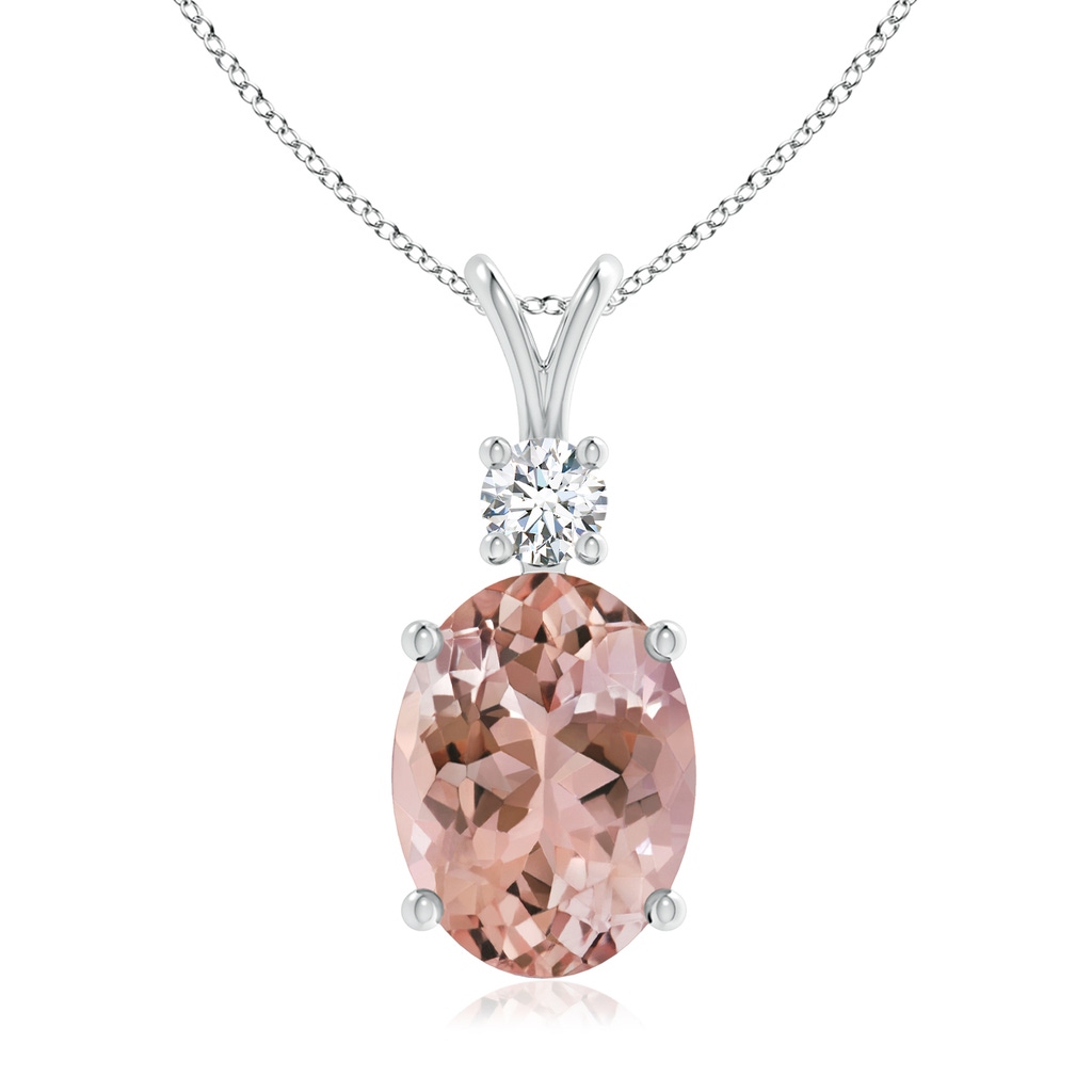 16x12mm AAAA V-Bale Oval Morganite Solitaire Pendant with Diamond in White Gold