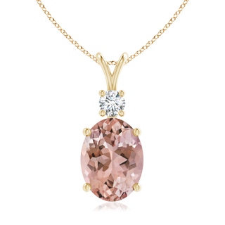 16x12mm AAAA V-Bale Oval Morganite Solitaire Pendant with Diamond in Yellow Gold