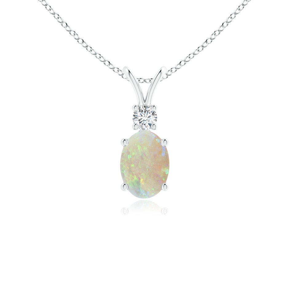 7x5mm AAA Oval Opal V-Bale Pendant with Diamond Accent in White Gold 