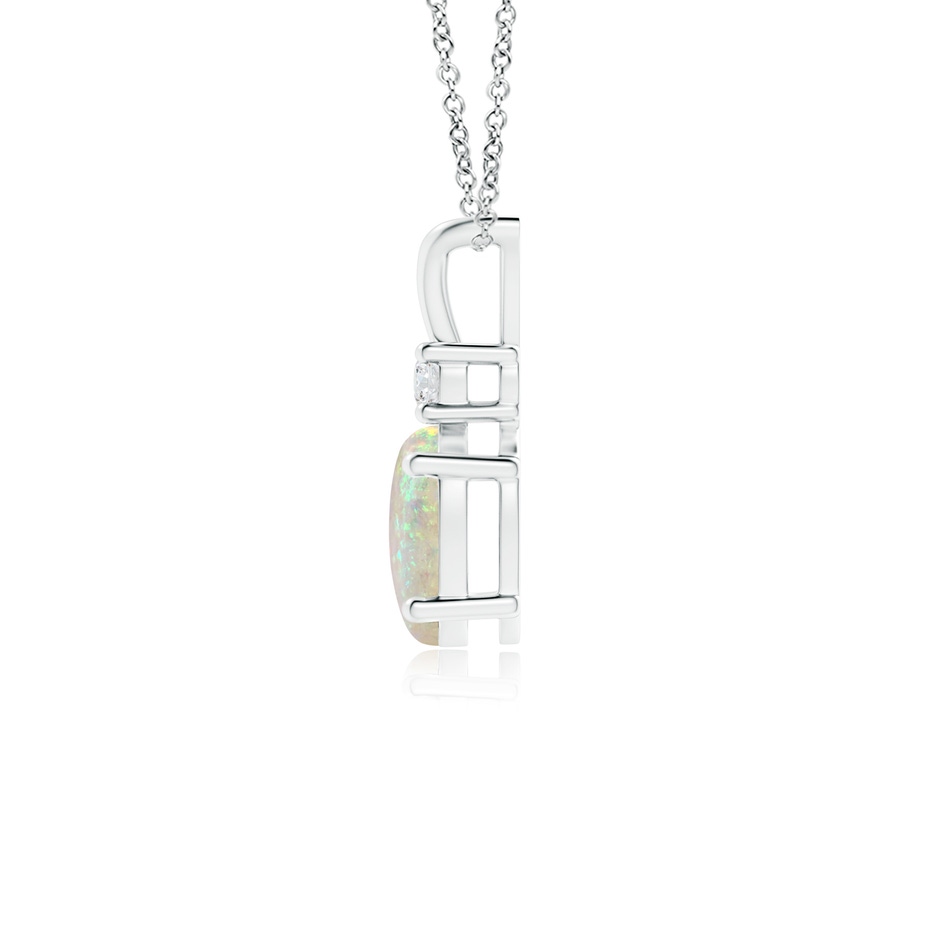 7x5mm AAA Oval Opal V-Bale Pendant with Diamond Accent in White Gold side 1