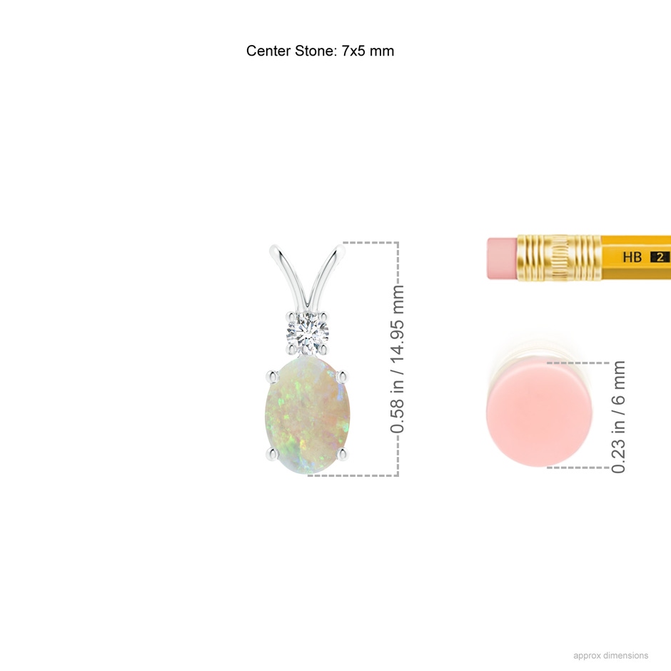 7x5mm AAA Oval Opal V-Bale Pendant with Diamond Accent in White Gold ruler