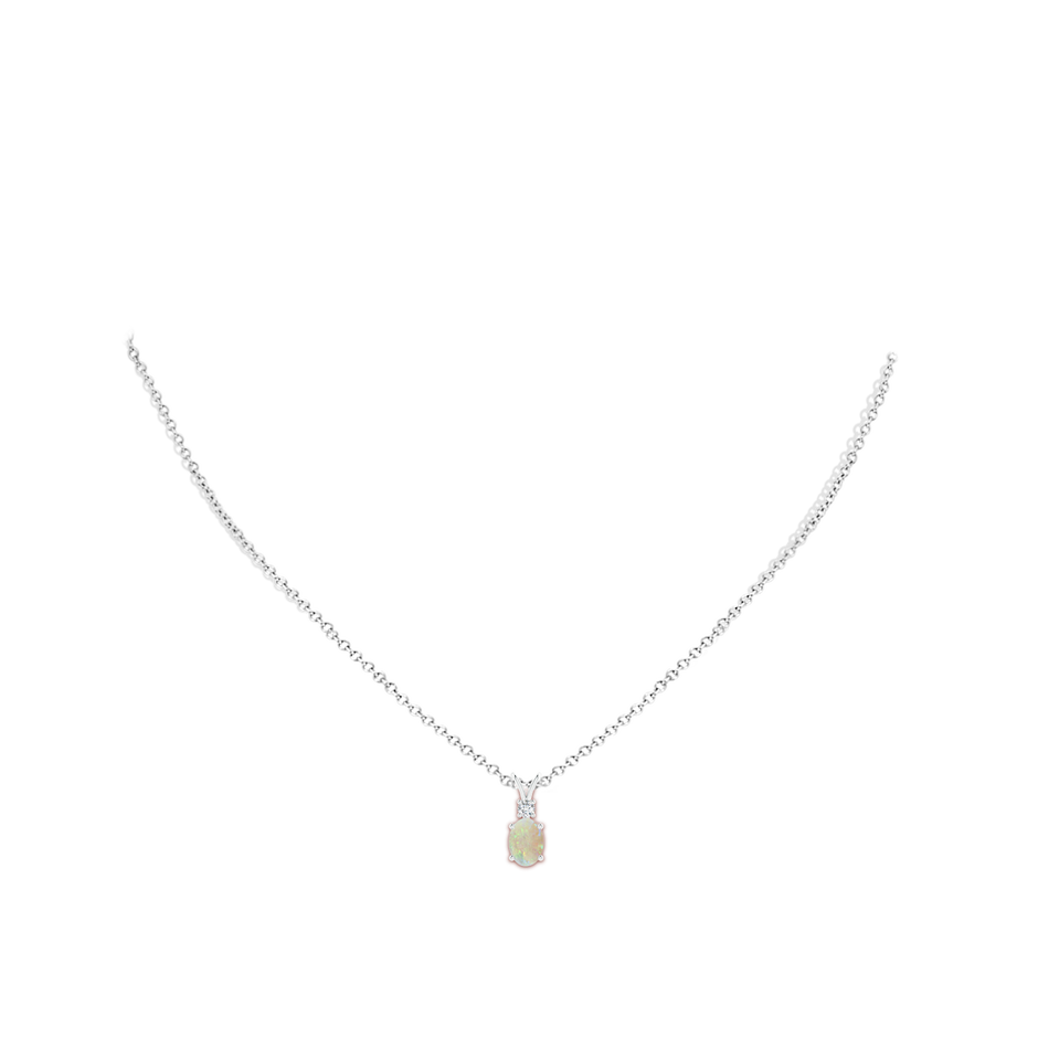 7x5mm AAA Oval Opal V-Bale Pendant with Diamond Accent in White Gold body-neck