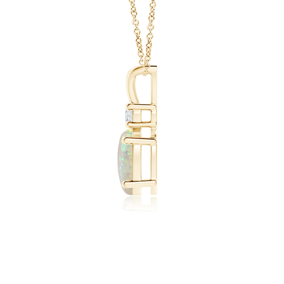 7x5mm AAA Oval Opal V-Bale Pendant with Diamond Accent in Yellow Gold side 1