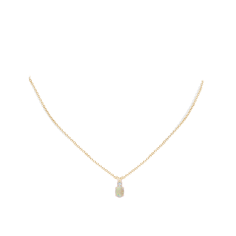 7x5mm AAA Oval Opal V-Bale Pendant with Diamond Accent in Yellow Gold body-neck