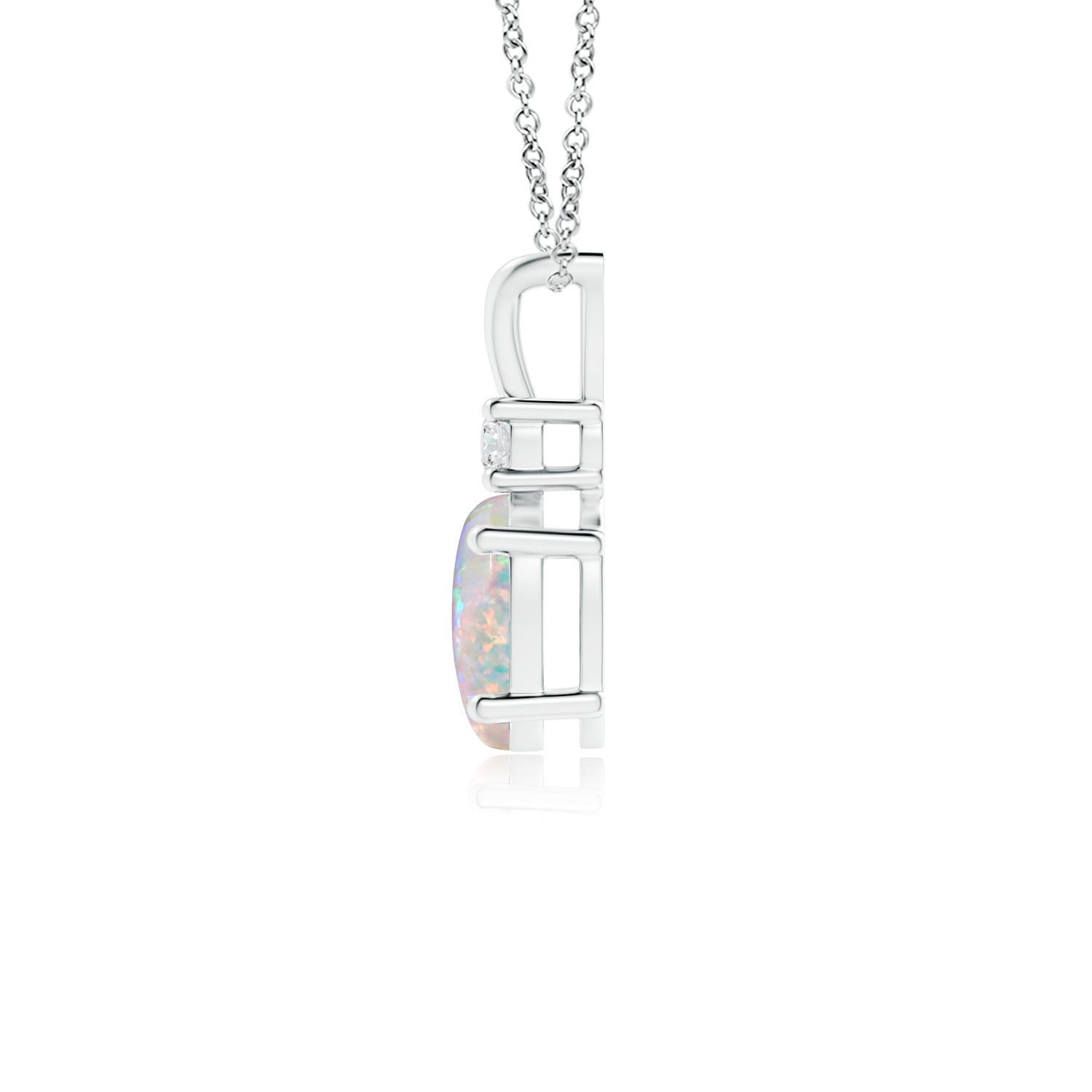 7x5mm AAAA Oval Opal V-Bale Pendant with Diamond Accent in P950 Platinum