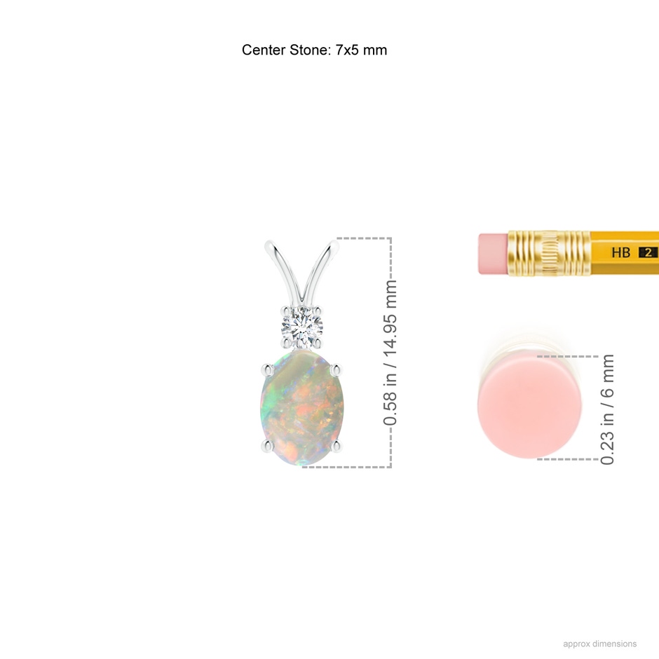 7x5mm AAAA Oval Opal V-Bale Pendant with Diamond Accent in P950 Platinum ruler