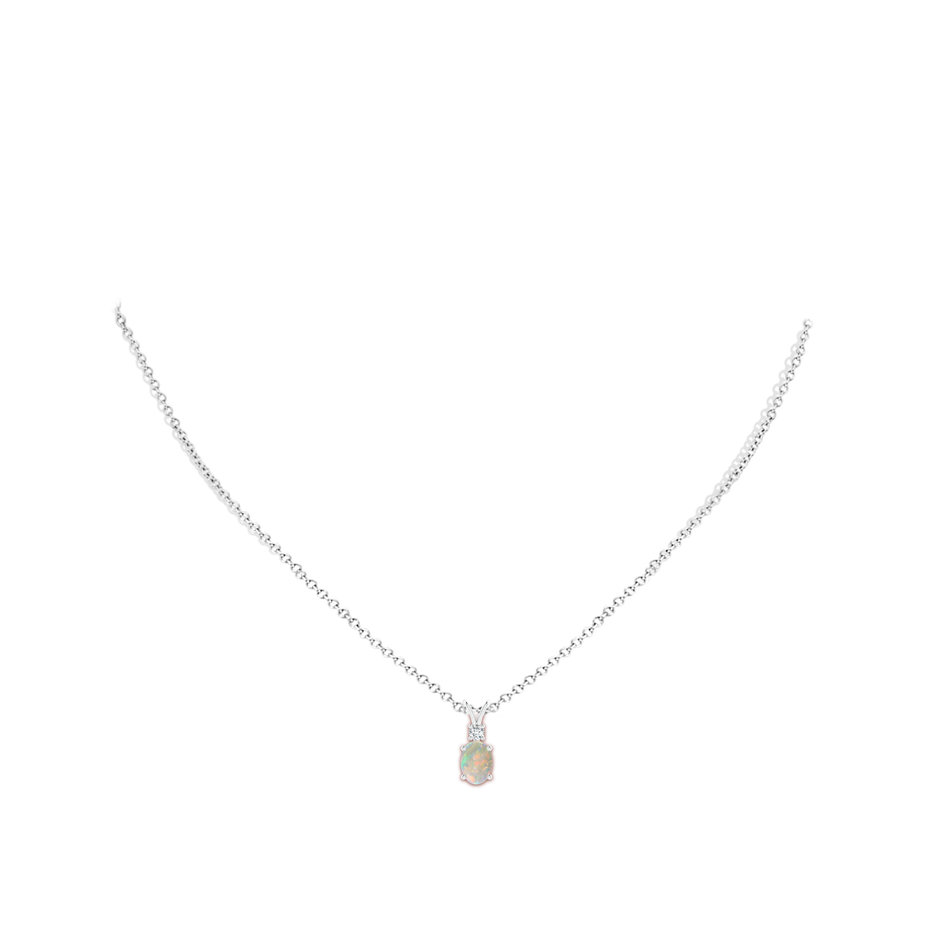 7x5mm AAAA Oval Opal V-Bale Pendant with Diamond Accent in P950 Platinum body-neck