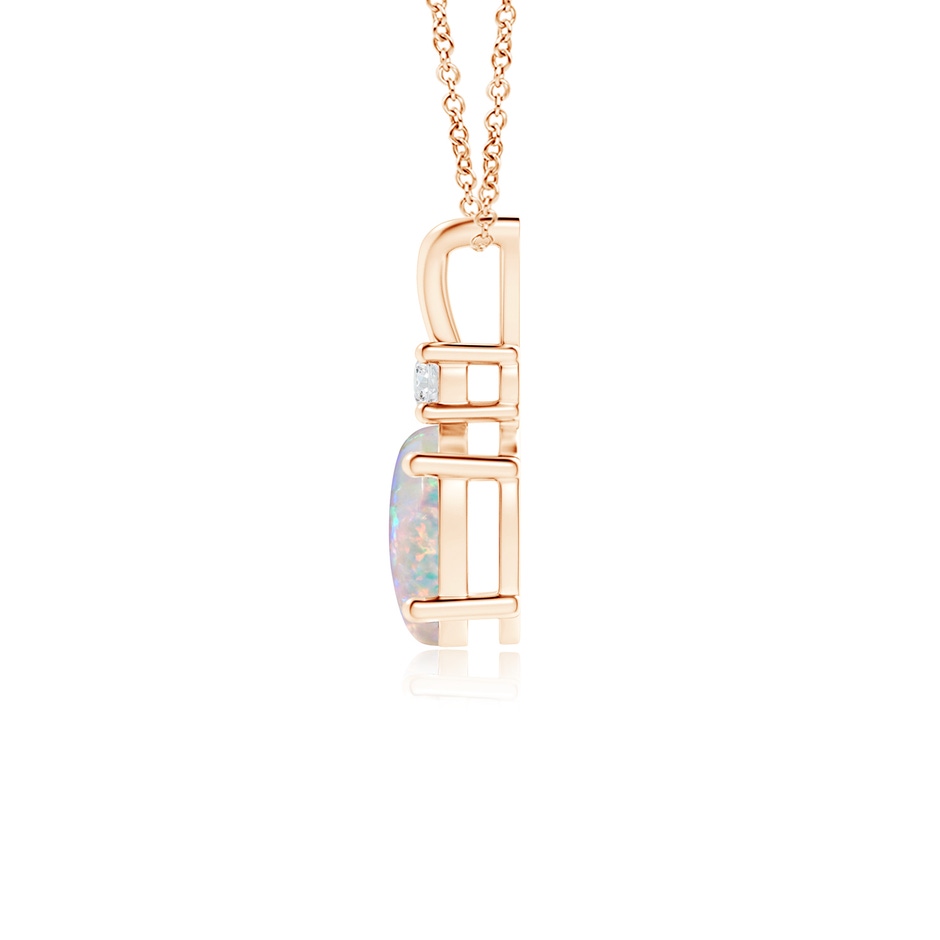 7x5mm AAAA Oval Opal V-Bale Pendant with Diamond Accent in Rose Gold side 1
