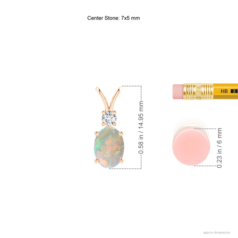 7x5mm AAAA Oval Opal V-Bale Pendant with Diamond Accent in Rose Gold ruler