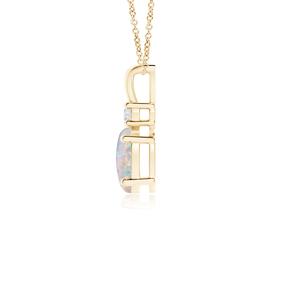 7x5mm AAAA Oval Opal V-Bale Pendant with Diamond Accent in Yellow Gold side 1