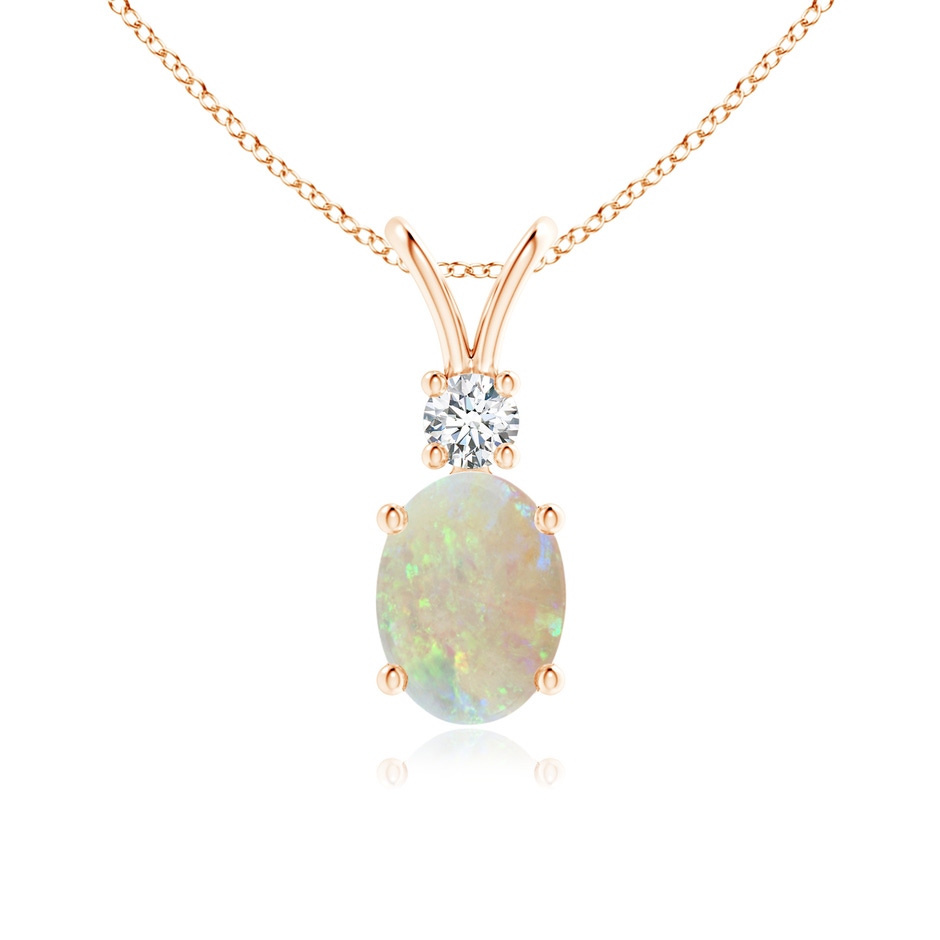 8x6mm AAA Oval Opal V-Bale Pendant with Diamond Accent in Rose Gold 
