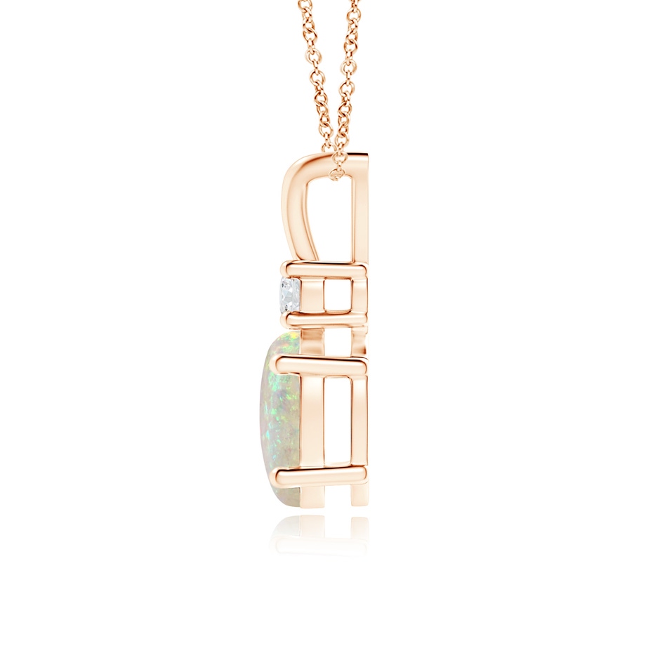 8x6mm AAA Oval Opal V-Bale Pendant with Diamond Accent in Rose Gold side 1
