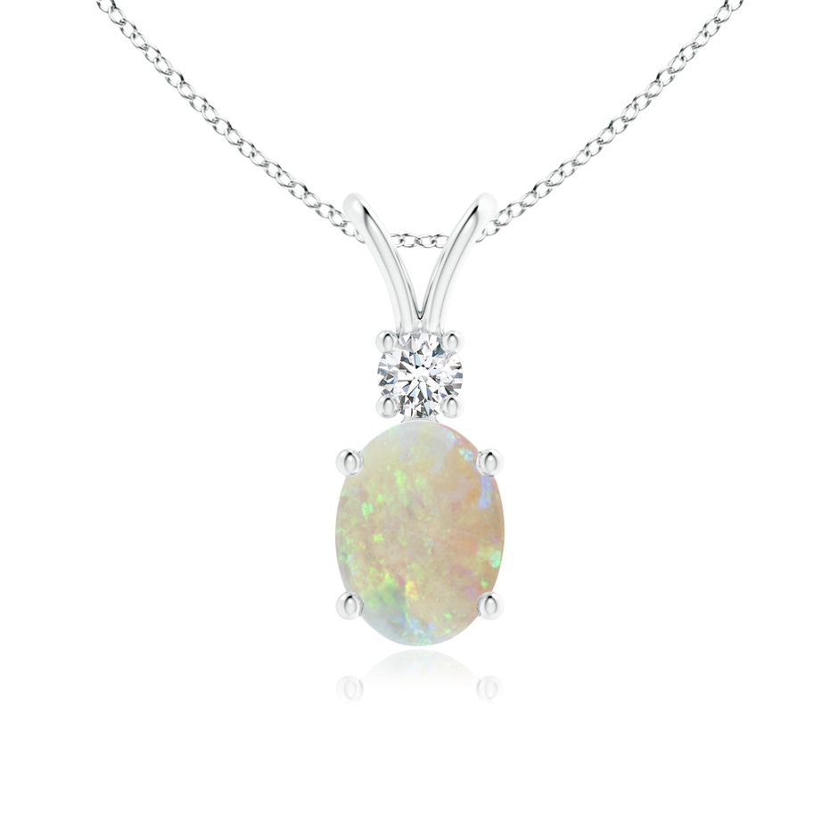 8x6mm AAA Oval Opal V-Bale Pendant with Diamond Accent in White Gold 