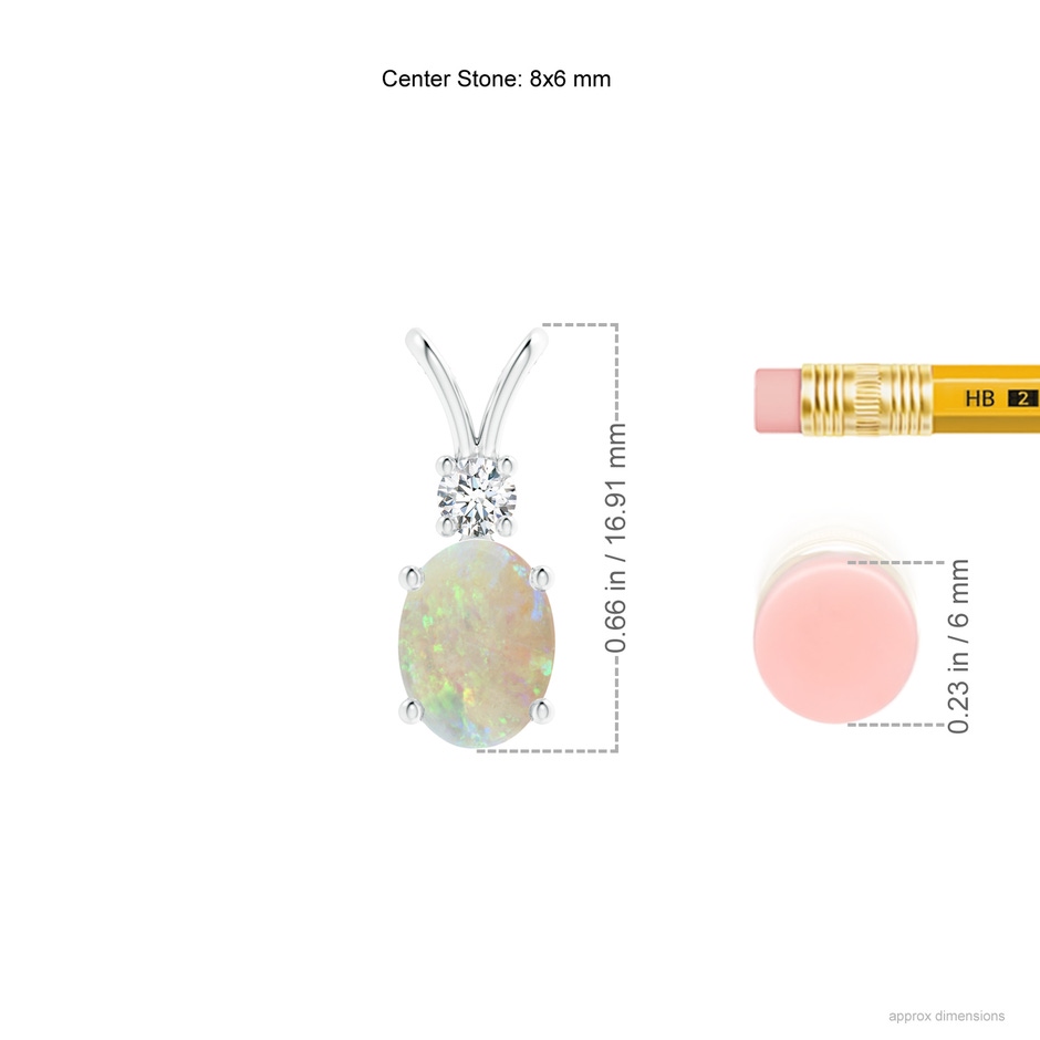 8x6mm AAA Oval Opal V-Bale Pendant with Diamond Accent in White Gold ruler